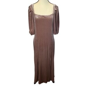 JessaKae Velvet Maxi  Eloise Dress XL Puff Sleeve Square Neck Dusty Mauve NWT